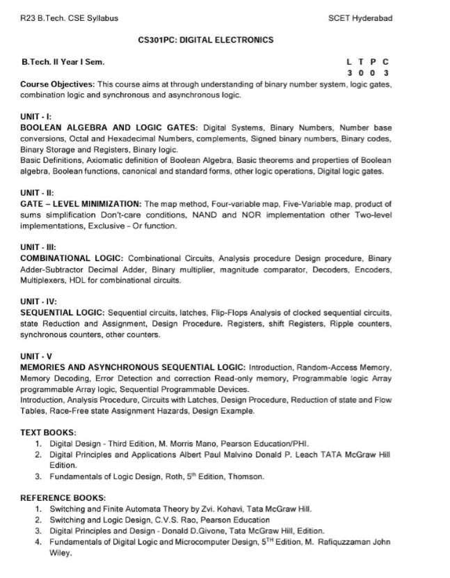 Digital Electronics Syllabus